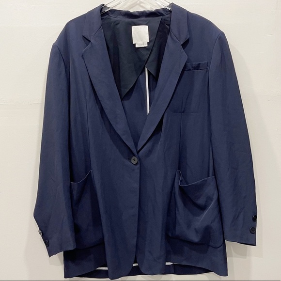 DKNY Pure Lightweight One Button Blazer Jacket Navy Blue Large - Picture 1 of 10